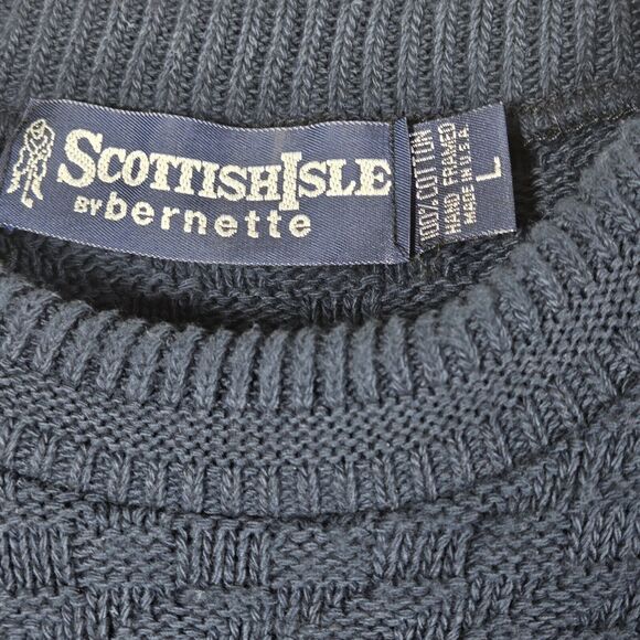 Vintage Scottish Isle Golf Sweater Mens Large Blue Hand Framed Knit Applique - Picture 4 of 7